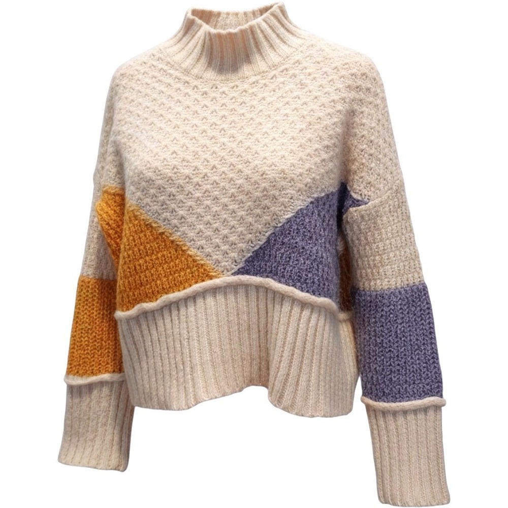 Vero Moda VMBIEN Colorblock Mock Neck Minimalist Sweater Cream Yellow Purple M